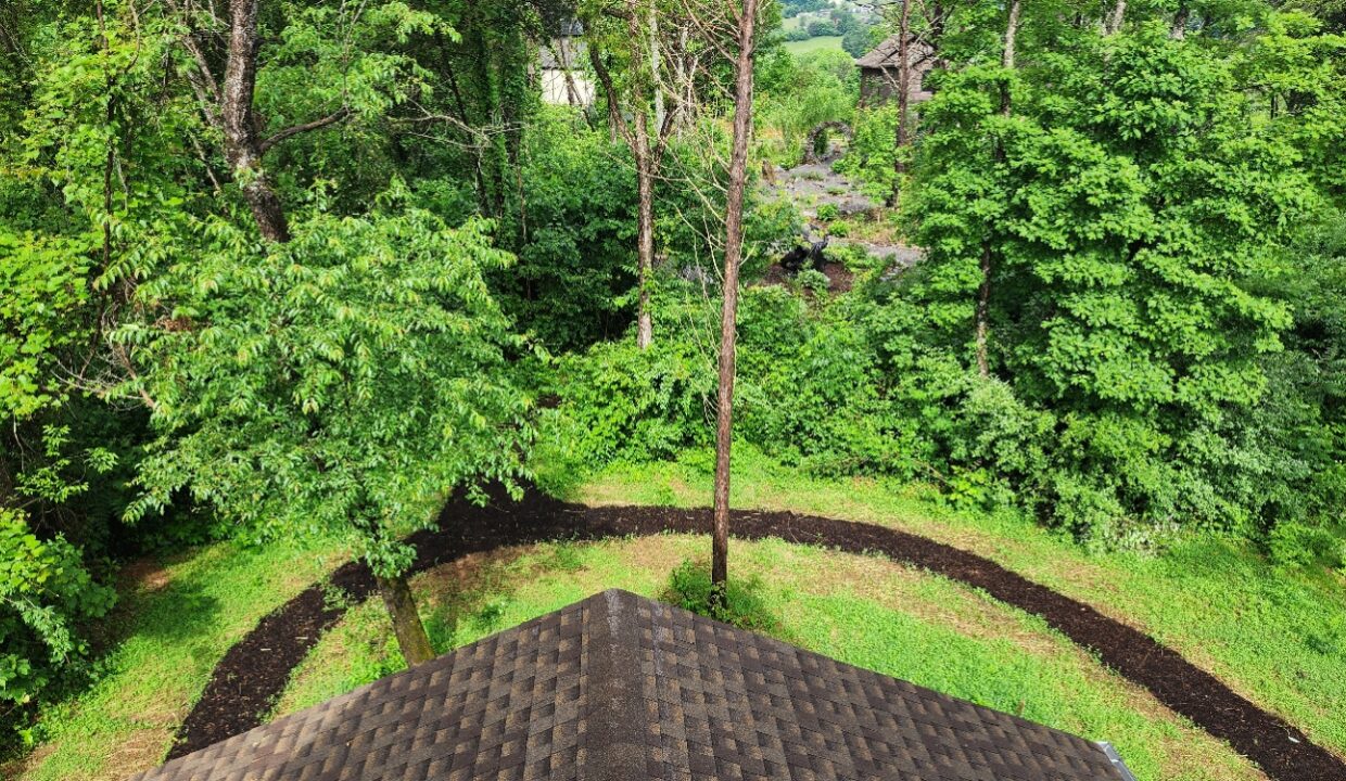 The labyrinth viewed from the third floor of Three Wizards in The Forgotten Forest in Kodak (Sevier County) Tennessee - Airbnb, VRBO, Book Direct, Harry Potter, Gandalf, Merlin